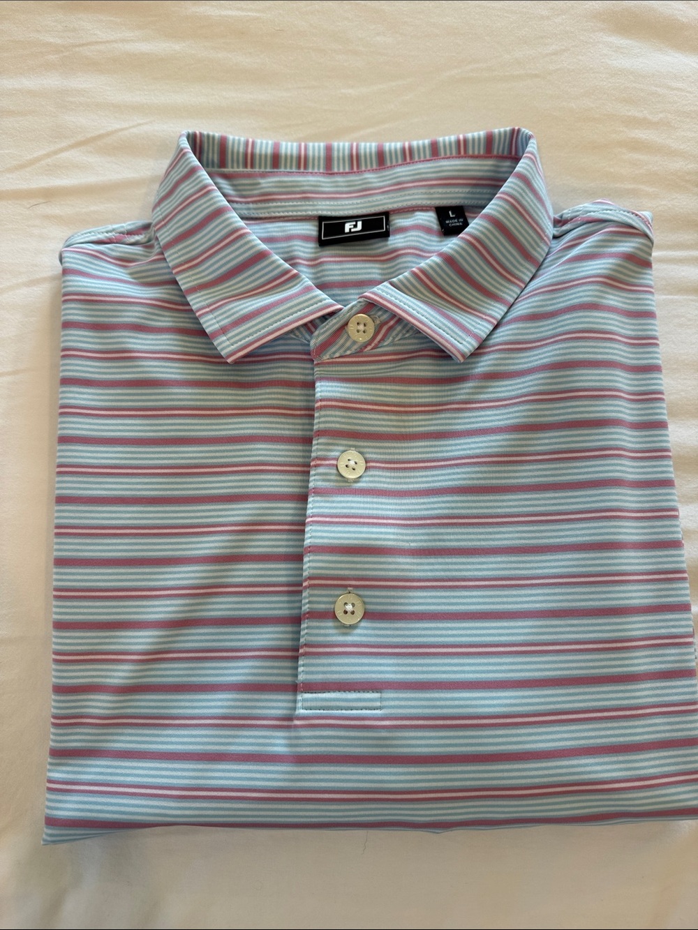 Men's FJ Light Blue & Pink Striped Polo Shirt
